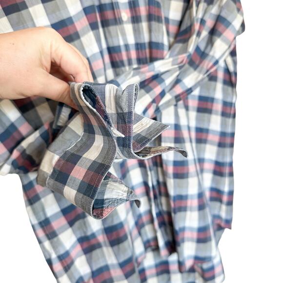 Billy Reid Plaid Check Long Sleeve Button Down Shirt Standard Fit Navy Medium - Picture 3 of 9